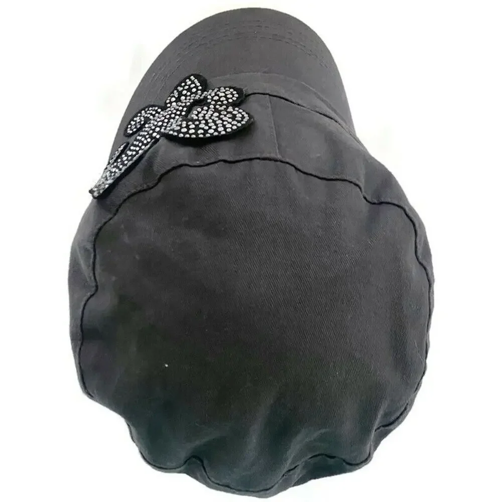 D&Y Accessories Women's Black Fleur De Lis Rhinestone Stretch Hat Elastafit